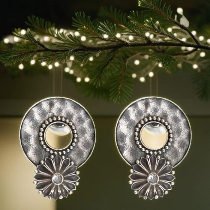 Circular Floral Drop Earrings - Image 1