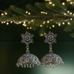 Floral Charm Silver Jhumka Earrings
