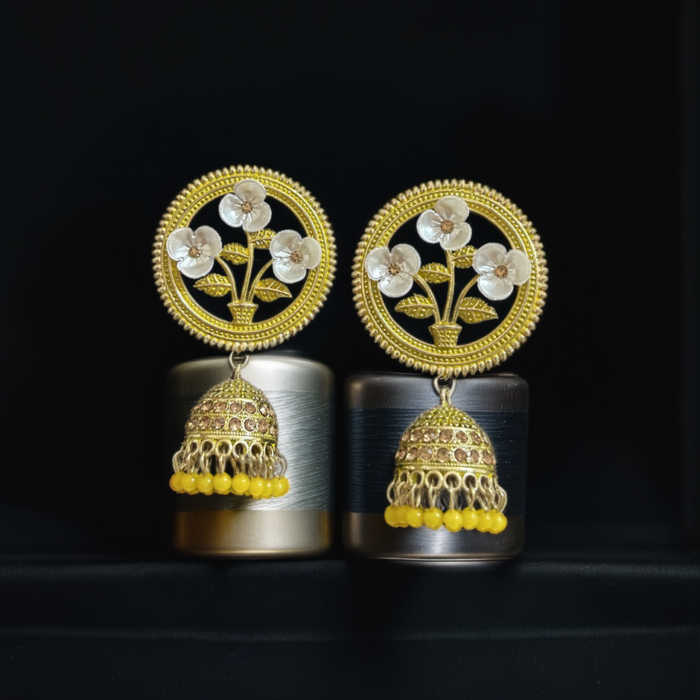 Floral Garden Jhumka Earrings with Beads - Image 1