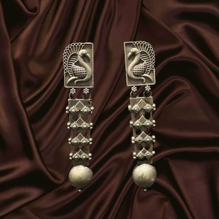 Peacock Motif Long Dangler Earrings - Image 1