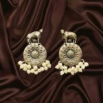 Royal Oxidized Cow Charm Earrings with Pearl Drops