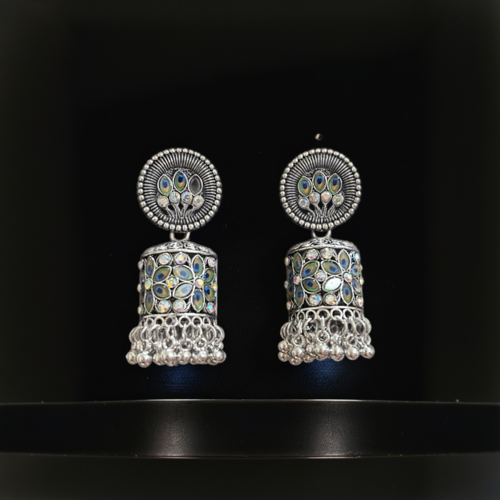 Peacock Motif Enamel Jhumka Earrings - Image 1