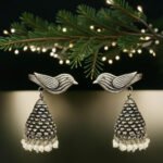 Silver Bird & Pinecone Jhumka Earrings