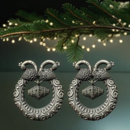 Twin Peacock Hoop Earrings