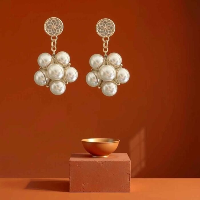 Luxe Cluster Pearl Drop Earrings - Image 1