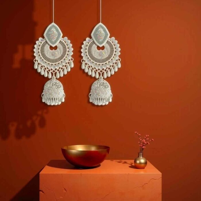 Regal Ivory Chandbali Jhumka Earrings - Image 1