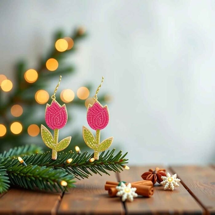 Blooming Tulip Beaded Earrings - Image 1