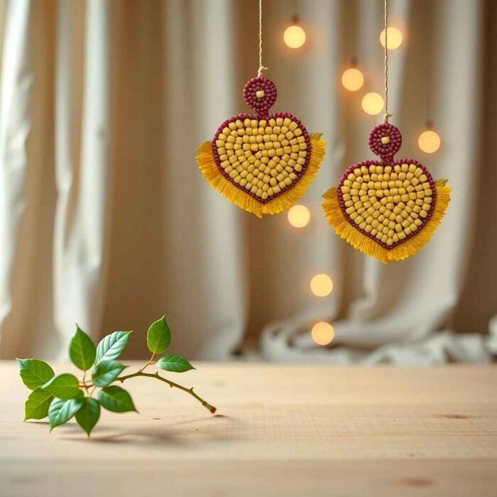 Handcrafted Beaded Heart Earrings - Image 1